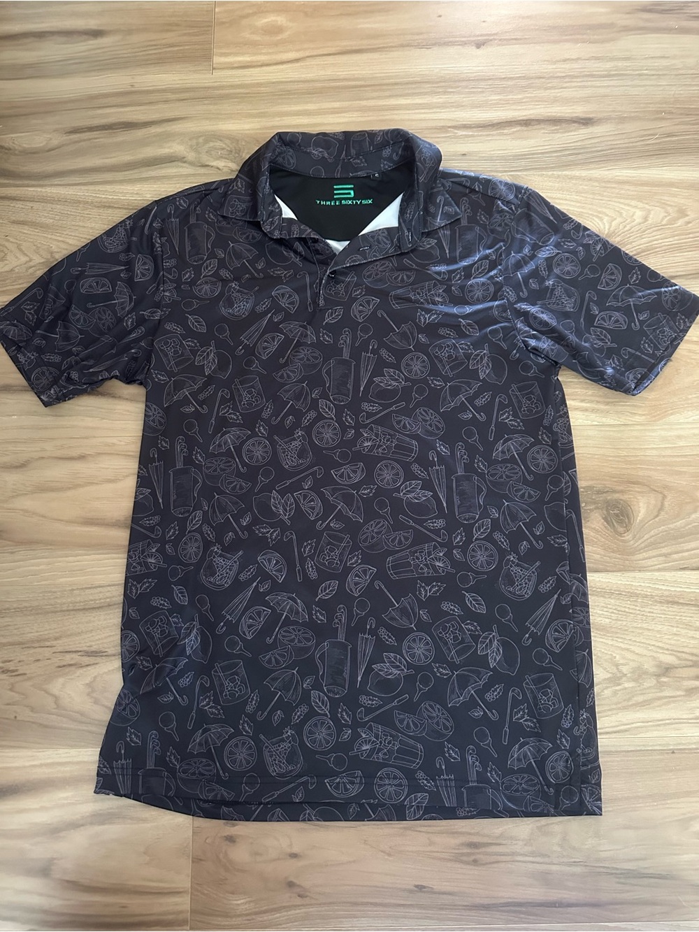 Three sixty six Men’s Black Patterned Polo Shirt